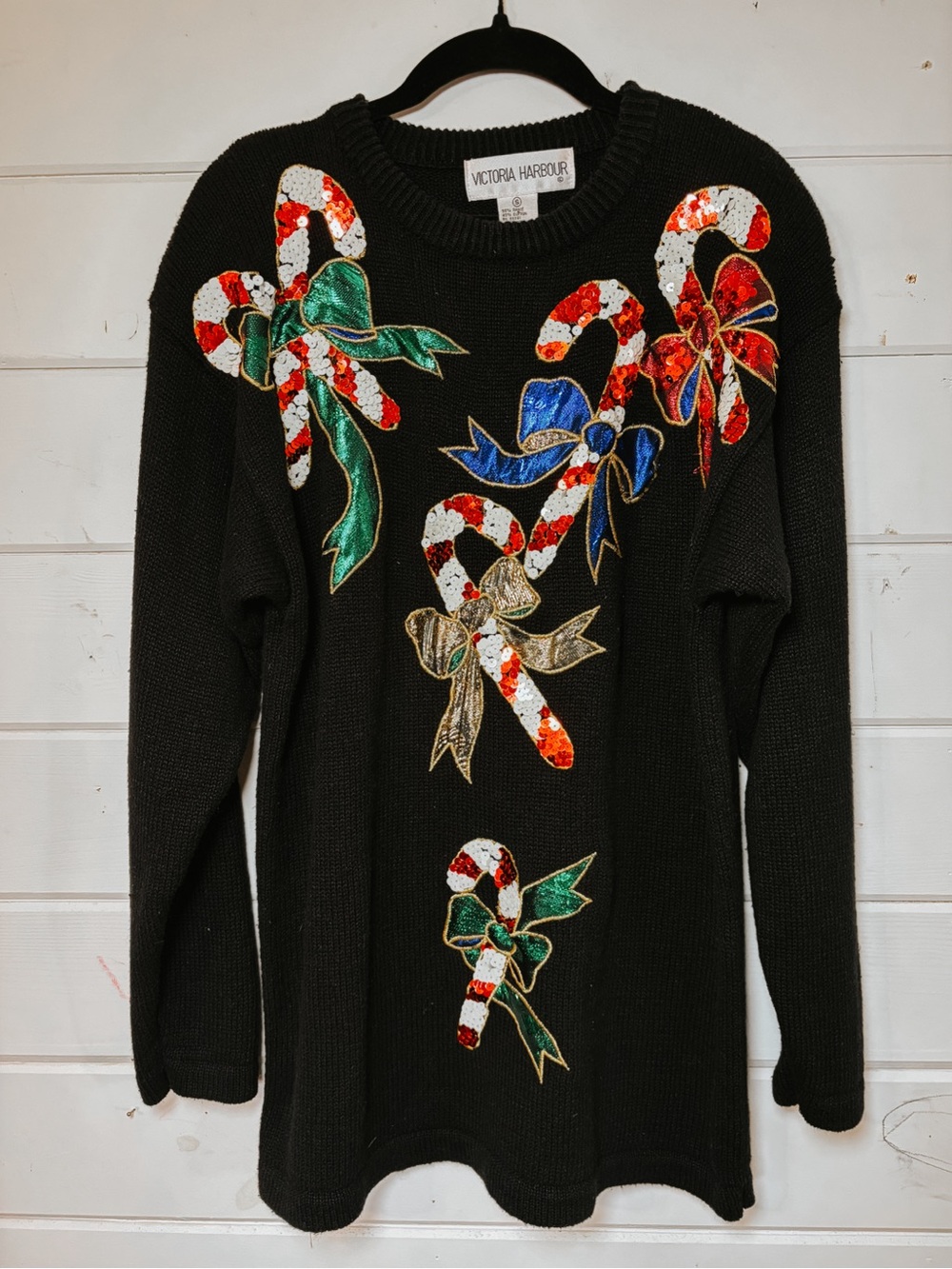 Vintage Christmas Sweater | Sequins | Candycanes Small
